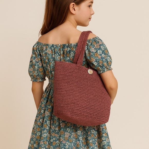 👜 Annabel Ingall Handmade Raffia Tote Bag – Burgundy - Picture 2 of 9